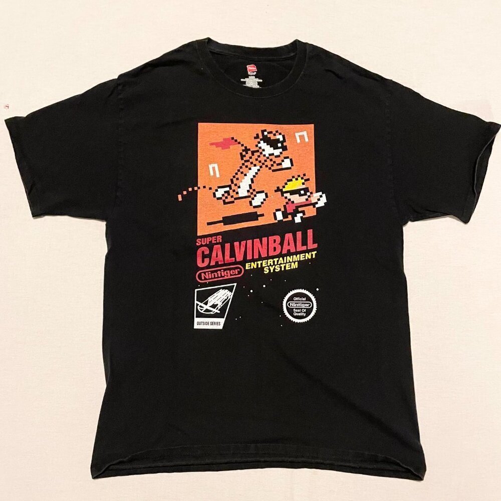 Super CalvinBall Shirt Mens Size Large Short Sleeve T Shirt Calvin Hobbes